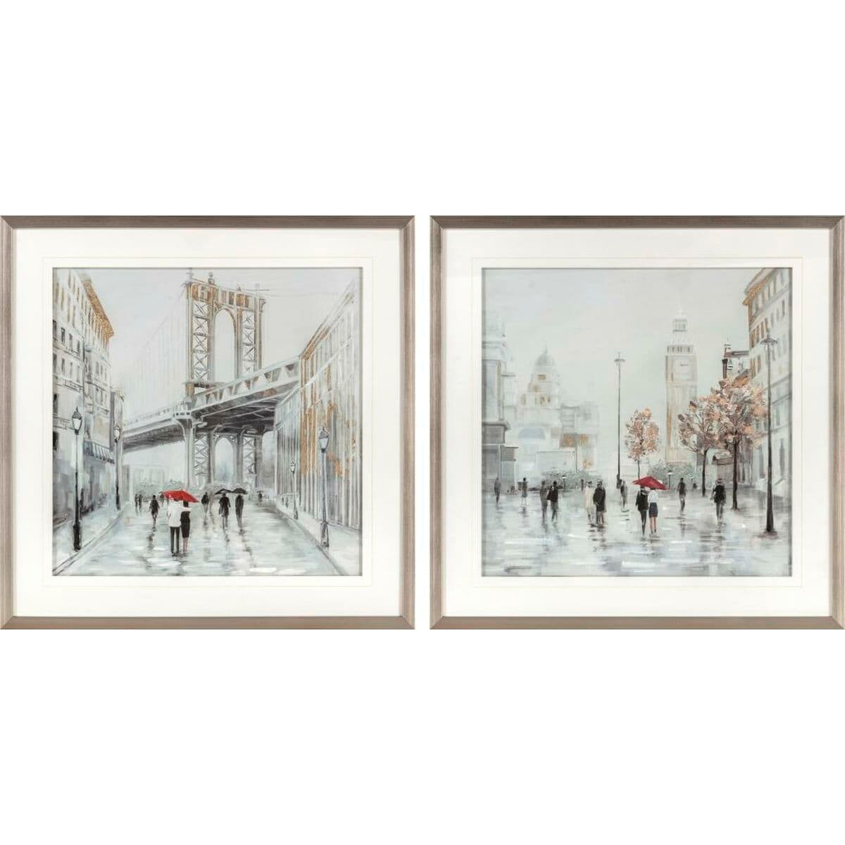 Canvas stadsgezicht rode paraplus (2-delig) - foto 3