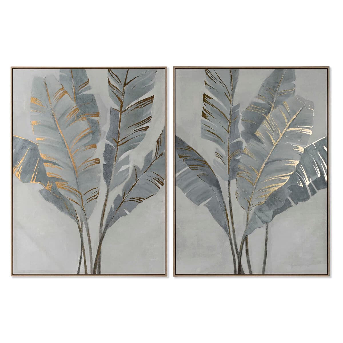 Canvas botanische bladeren grijs-goud (2-delig) - foto 3